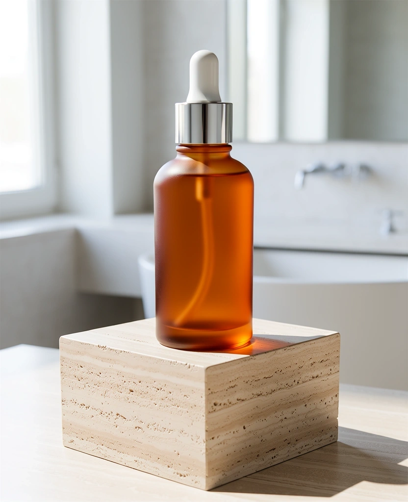 Luxury skincare bottle on stone
