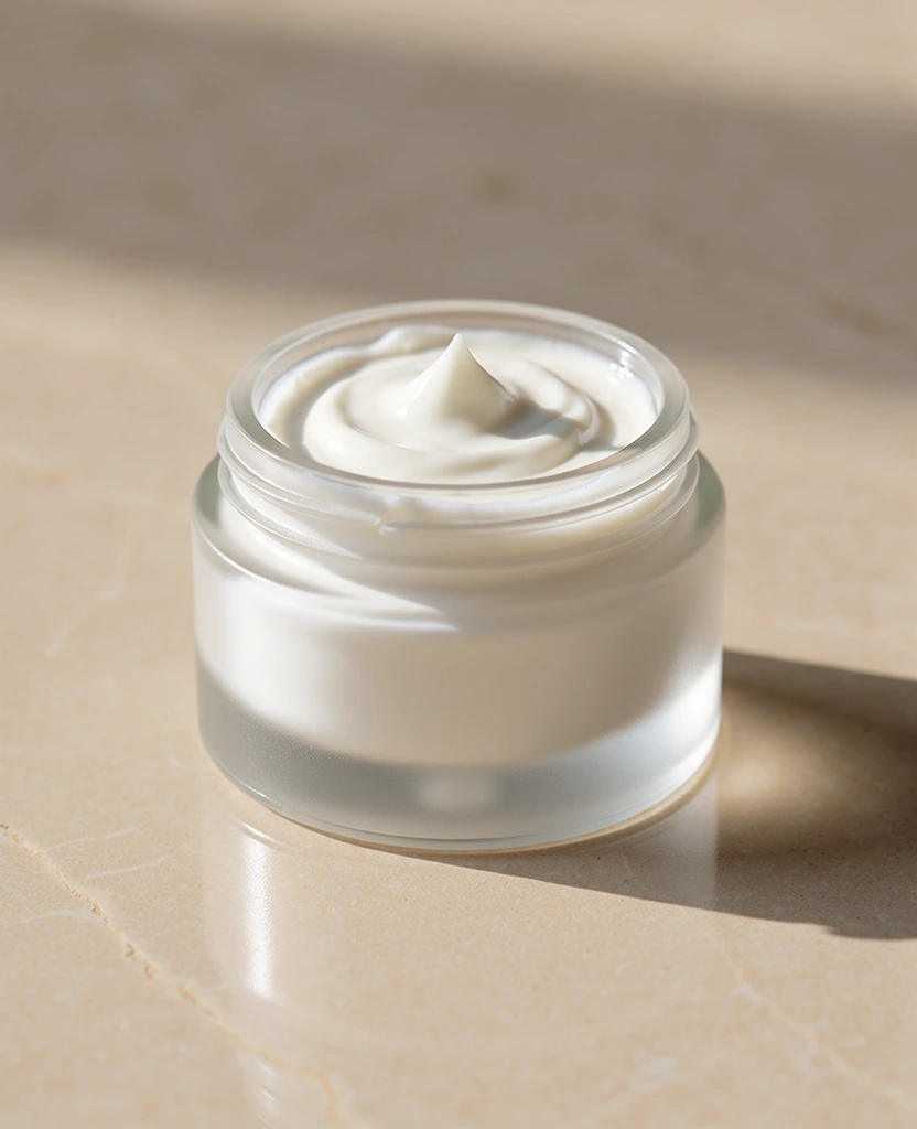 Premium face cream in a frosted glass jar